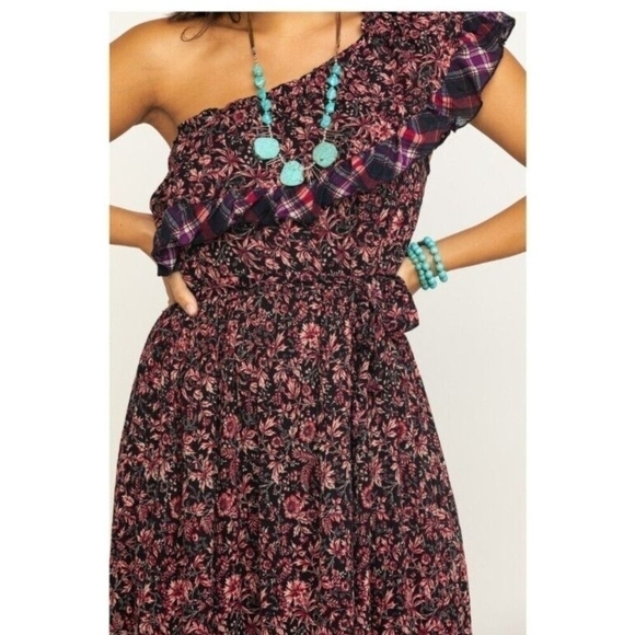 Free People What About Love Maxi Dress Printed One Shoulder Ruffle Belted XS - Picture 9 of 14
